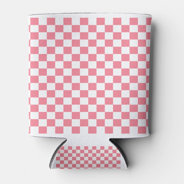 Pink Black & White Checkered Can Cooler (Front)