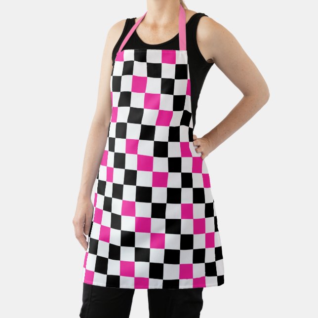 Pink Black White Checkered Pattern Design  Apron (Insitu)