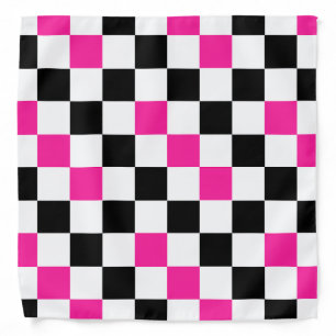 Pink Black White Checkered Pattern Design Bandana