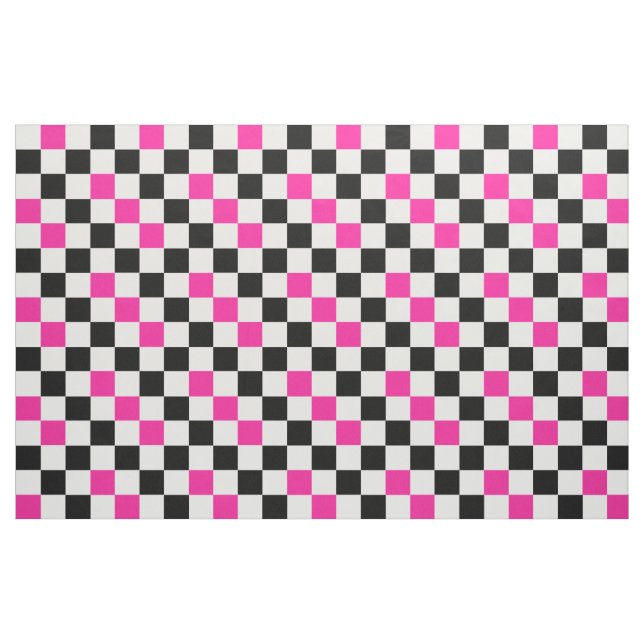 Pink Black White Checkered Pattern Design  Fabric (Fat Quarter)