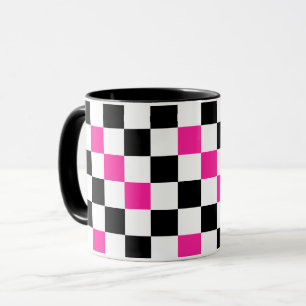 Pink Black White Checkered Pattern Design Mug