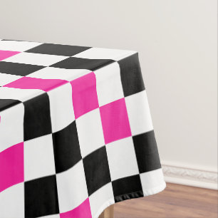 Pink Black White Checkered Pattern Design  Tablecloth