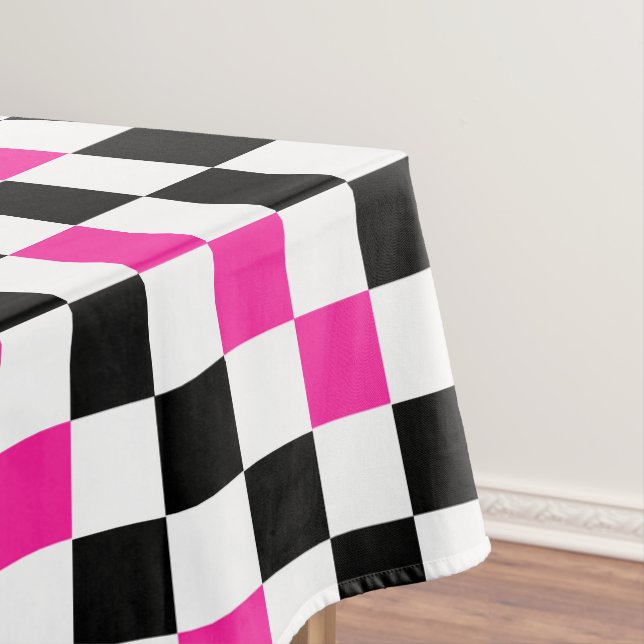 Pink Black White Checkered Pattern Design  Tablecloth (In Situ)