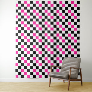Pink Black White Checkered Pattern Design Tapestry