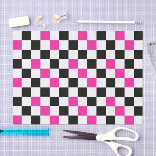 Pink Black White Checkered Pattern Design  Tissue Paper (Craft)