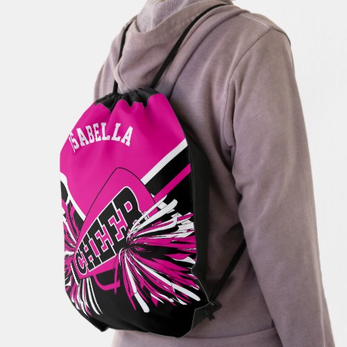 Pink Black  White Cheerleader Drawstring Bag
