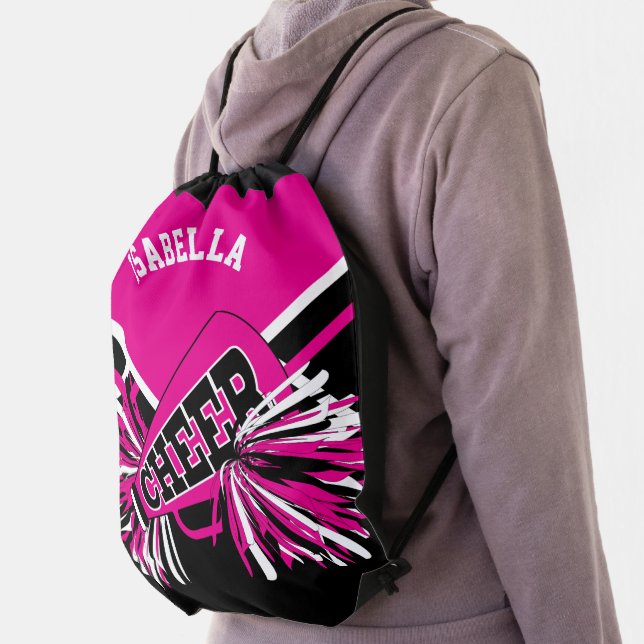 Pink, Black & White Cheerleader Drawstring Bag (Insitu)