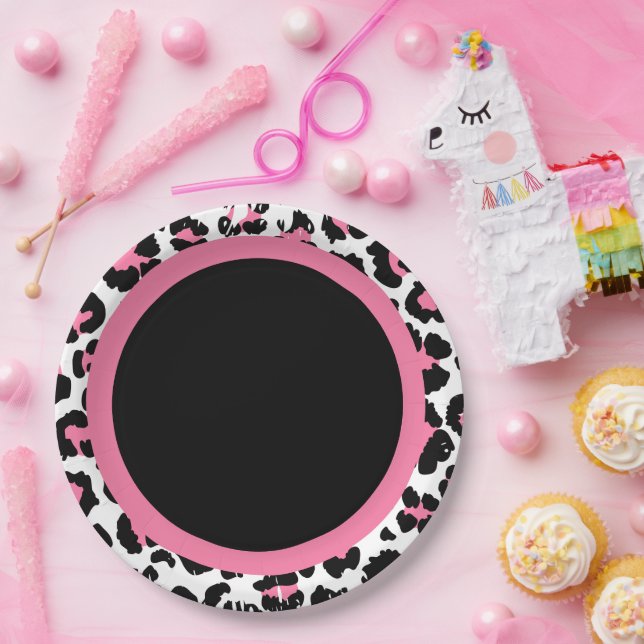 Pink Black & White Cheetah Print Paper Plates (Party)