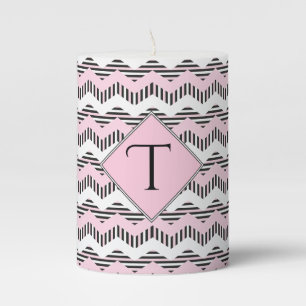 Pink, Black & White Chevron, Custom Monogram Pillar Candle