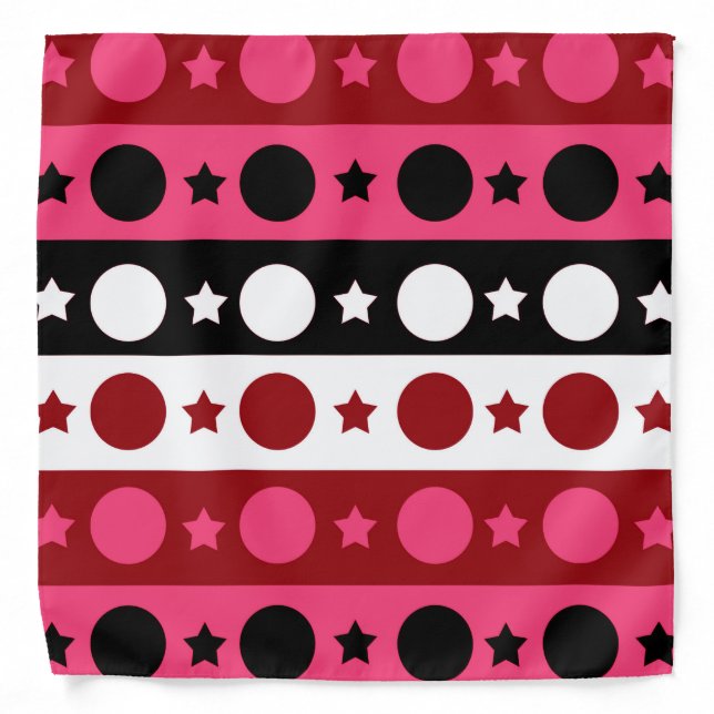Pink Black White Circle Stars Stripes Design  Bandana (Front)