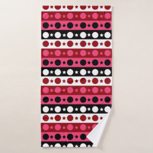 Pink Black White Circle Stars Stripes Design Bath Towel
