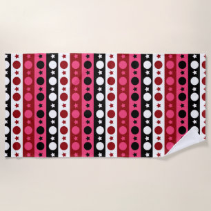 Pink Black White Circle Stars Stripes Design Beach Towel