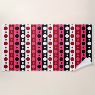 Pink Black White Circle Stars Stripes Design Beach Towel