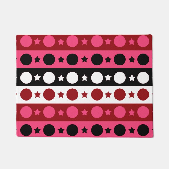 Pink Black White Circle Stars Stripes Design  Doormat (Front)