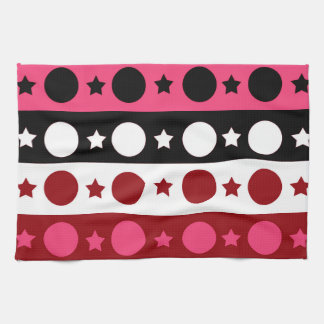 Pink Black White Circle Stars Stripes Design Kitchen Towel