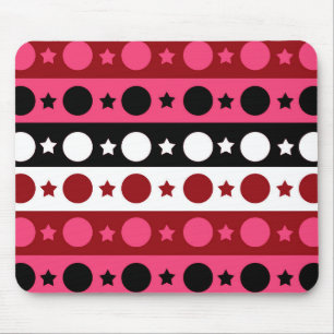 Pink Black White Circle Stars Stripes Design Mouse Pad