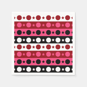 Pink Black White Circle Stars Stripes Design Napkins