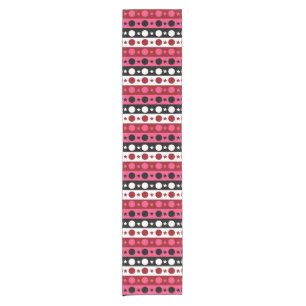Pink Black White Circle Stars Stripes Design Short Table Runner