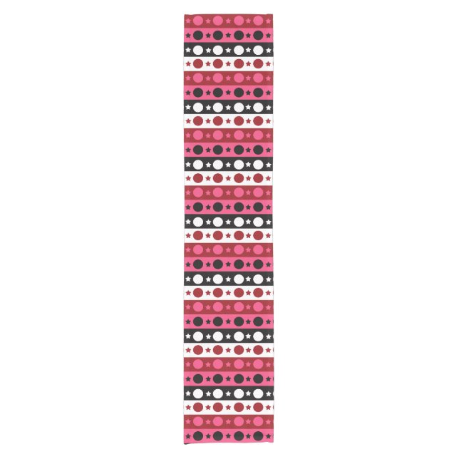 Pink Black White Circle Stars Stripes Design  Short Table Runner (Front)