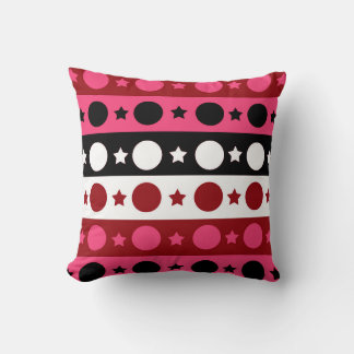 Pink Black White Circle Stars Stripes Design Throw Pillow