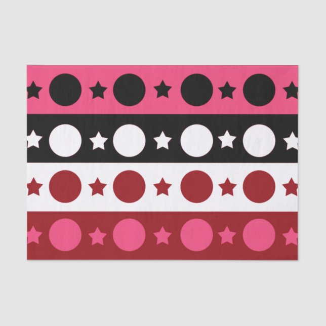 Pink Black White Circle Stars Stripes Design  Tissue Paper (Front)