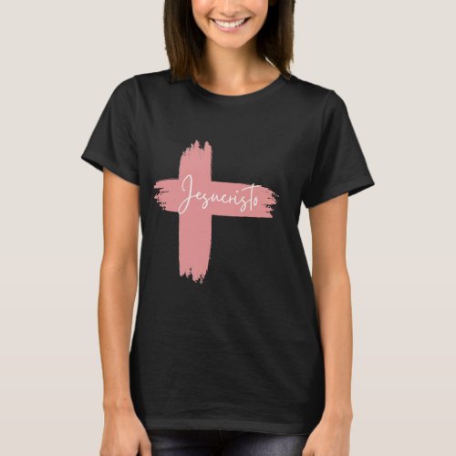 Pink black white Cross Jesucristo  T_Shirt