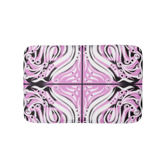 Pink Black White Curly Abstract Pattern  Bath Mat (Front)