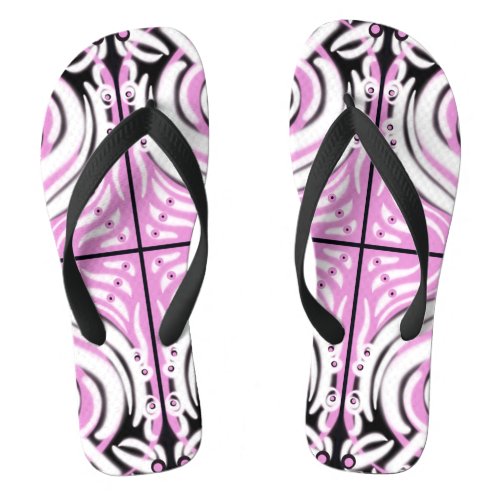 Pink Black White Curly Abstract Pattern  Flip Flops