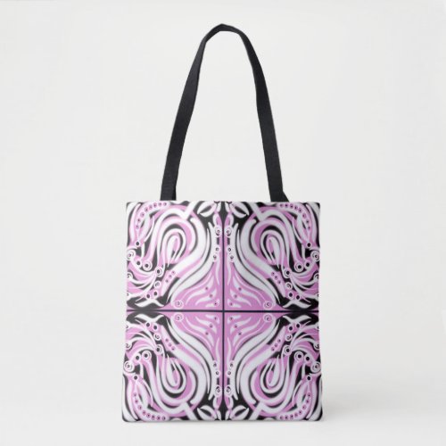 Pink Black White Curly Abstract Pattern  Tote Bag