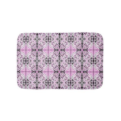 Pink Black White Curly Abstract Repeat Pattern  Bath Mat