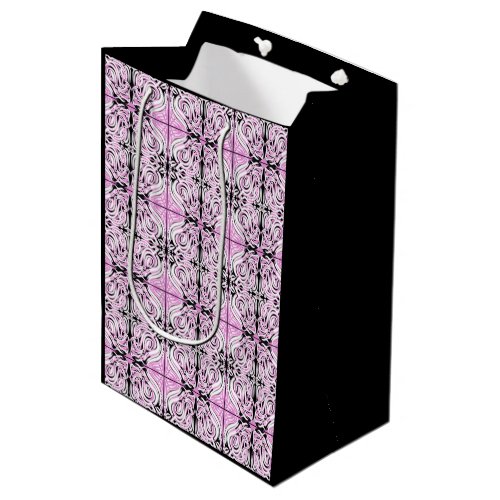 Pink Black White Curly Abstract Repeat Pattern  Medium Gift Bag