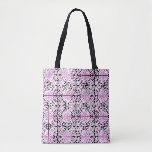 Pink Black White Curly Abstract Repeat Pattern  Tote Bag