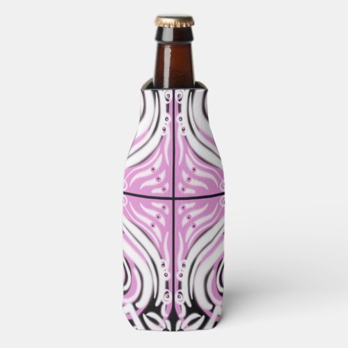Pink Black White Curvy Abstract Pattern Bottle Cooler