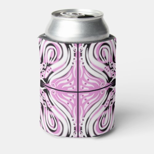 Pink Black White Curvy Abstract Pattern  Can Cooler
