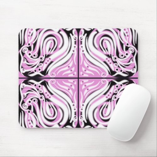 Pink Black White Curvy Abstract Pattern  Mouse Pad