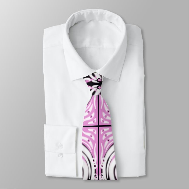 Pink Black White Curvy Abstract Pattern  Neck Tie (Tied)