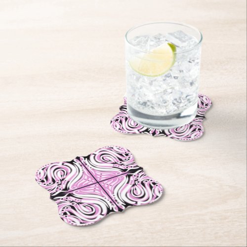 Pink Black White Curvy Abstract Pattern  Paper Coaster