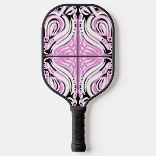 Pink Black White Curvy Abstract Pattern Pickleball Paddle