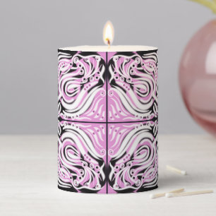 Pink Black White Curvy Abstract Pattern  Pillar Candle