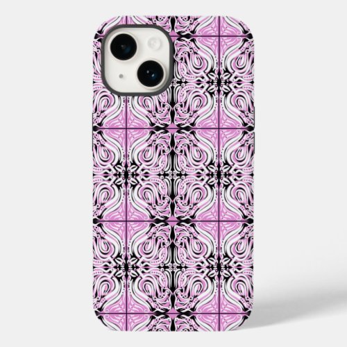 Pink Black White Curvy Abstract Repeat Pattern  Case_Mate iPhone 14 Case