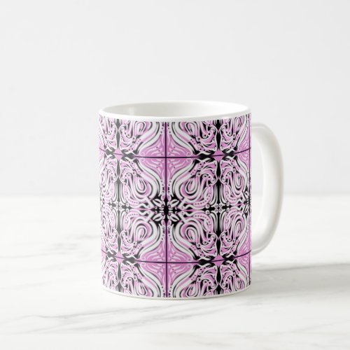 Pink Black White Curvy Abstract Repeat Pattern  Coffee Mug