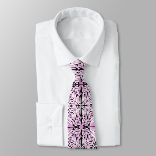 Pink Black White Curvy Abstract Repeat Pattern  Neck Tie
