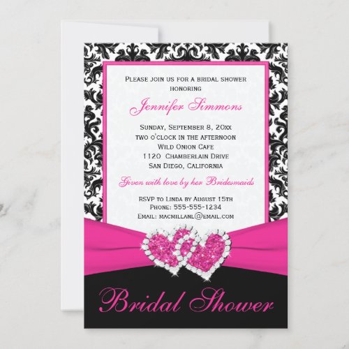 Pink Black White Damask Bridal Shower Invite
