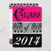 Pink, Black, White Damask Graduation Invite (Front/Back)