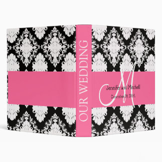 Pink Black White Damask Personalized Wedding 3 Ring Binder
