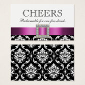 Pink Black White Damask Wedding Bar Drink Voucher (Front & Back)