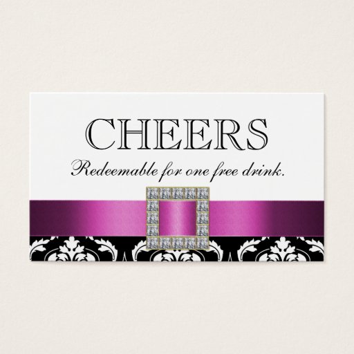 Customizable Pink Black White Damask Wedding Bar Drink Voucher Business Card
