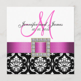 Pink Black White Damask Wedding Invitation