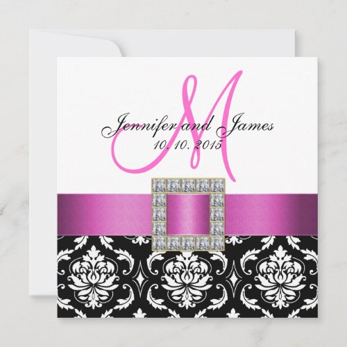 Pink Black White Damask Wedding Invitation