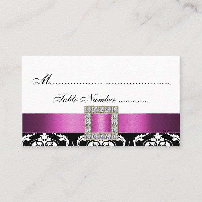 Pink Black White Damask Wedding Place Cards (Front)